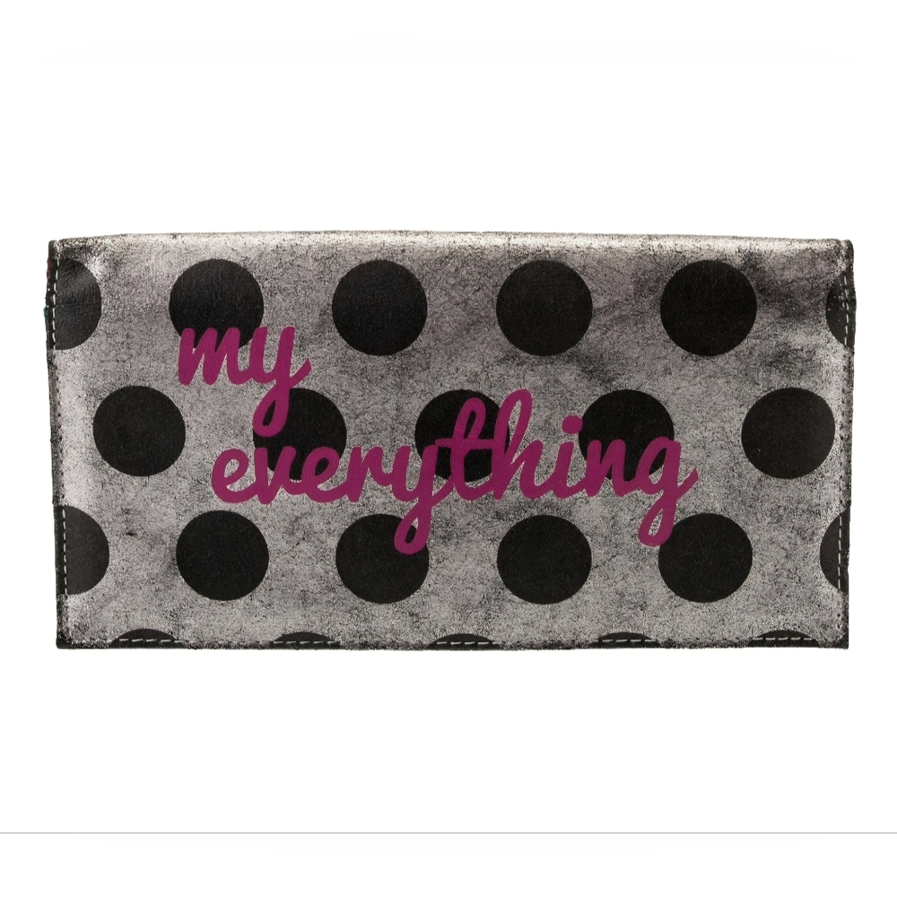 Neiman Marcus Polka Dot Passport Clutch Wallet with 'My Everything' Print Travel